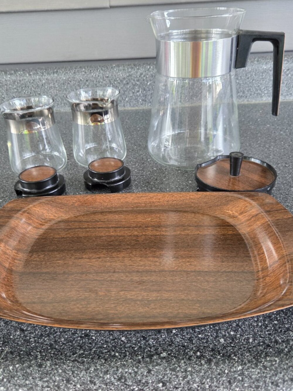Pyrex Coffee Carafe Set - 7 Pieces - Coffee Pot, Cream & Sugar with Lids & Tray